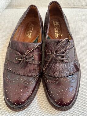 Vintage AGARE Unisex Brown Burgundy Leather Brogue Kiltie Loafers - Unisex 39